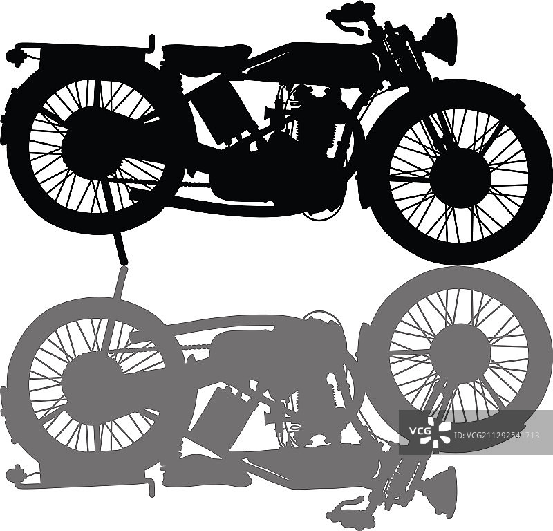 黑色剪影：复古摩托车图片素材