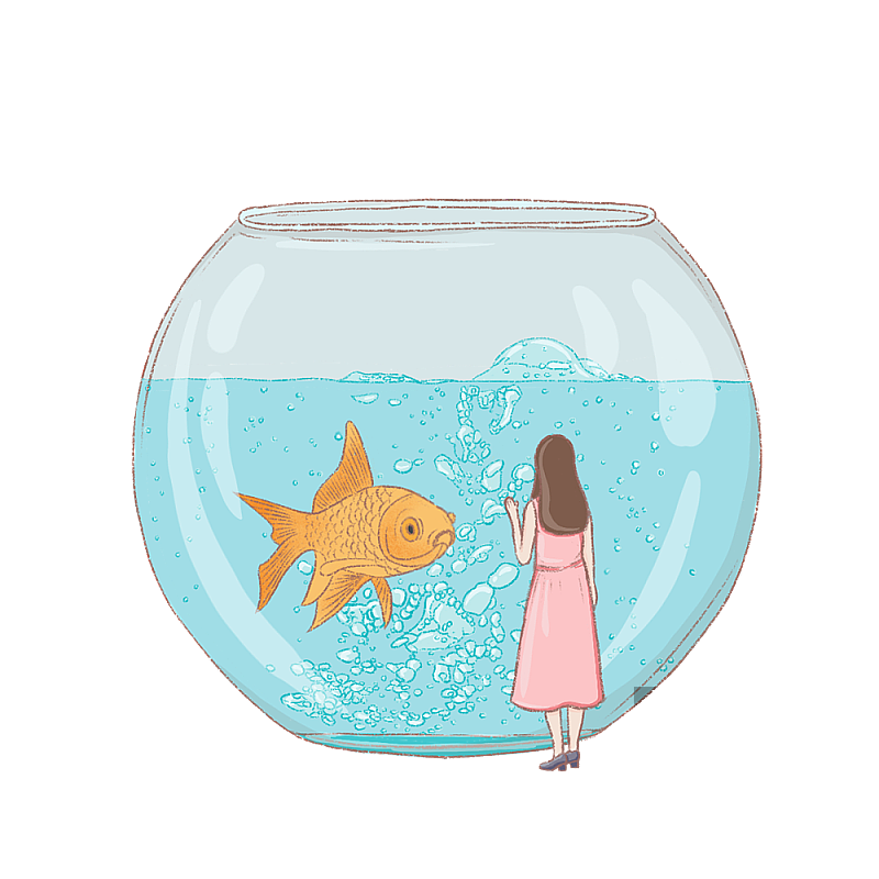 女孩看鱼图片素材