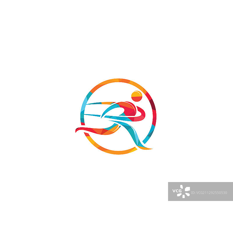 带有终点缎带标志设计的奔跑男人图片素材