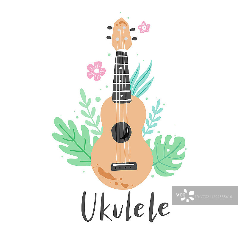 手绘时尚风格尤克里里琴图片素材