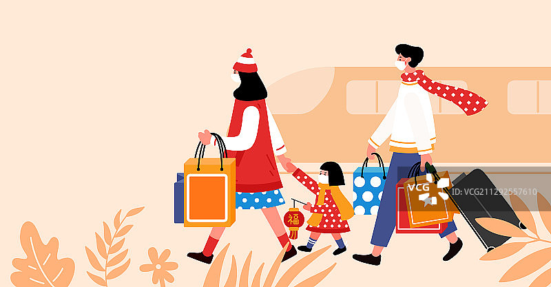 春运车站一家人戴口罩图片素材