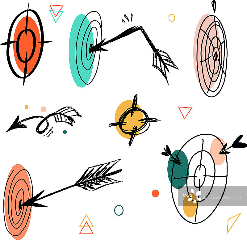 目标和箭头涂鸦风格图标图片素材