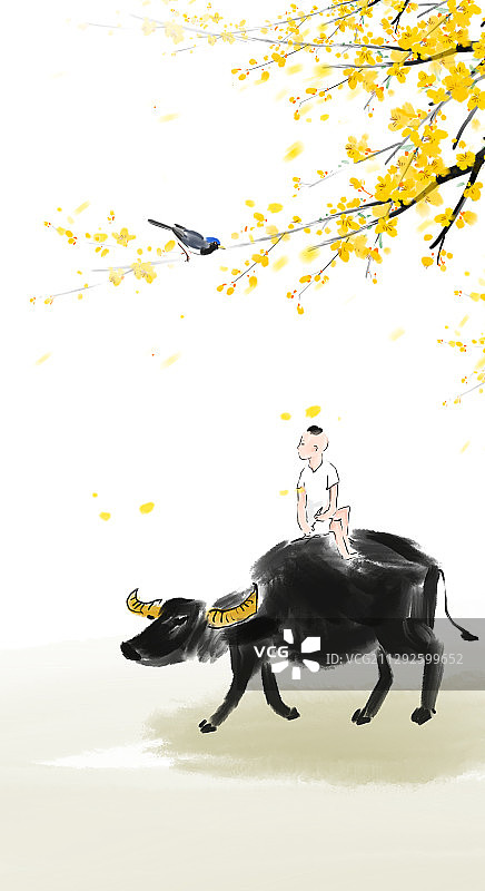 牛年水墨中国画春节新年梅花盛开迎春花开图片素材