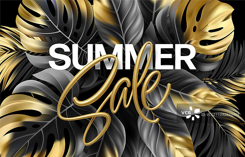黑色背景上的金色金属夏季促销字母图片素材