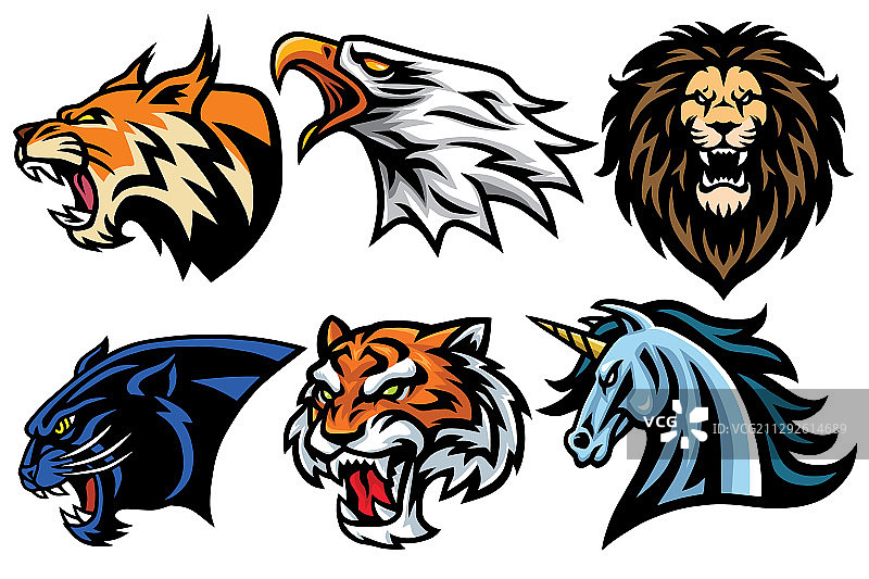 野生动物头像标志吉祥物设计套装图片素材