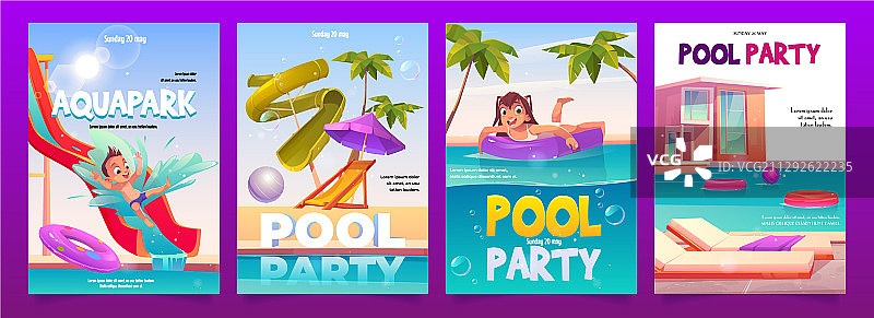 儿童水上乐园泳池派对banner套装邀请函图片素材