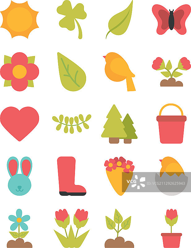 白色背景上的春天图标套装图片素材