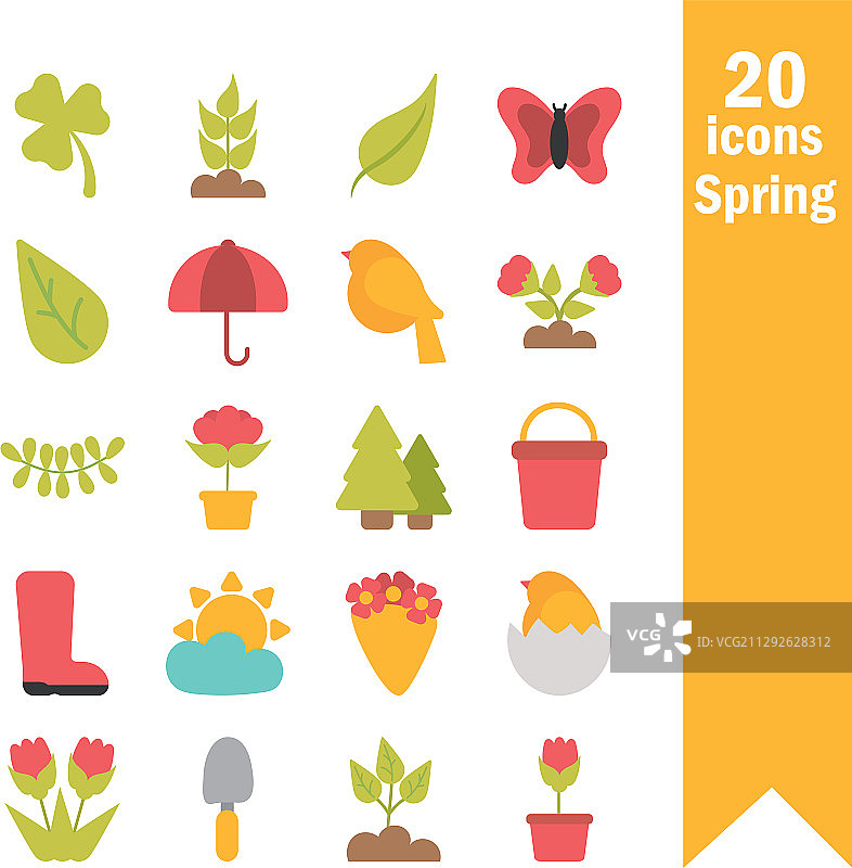 白色背景上的春天图标套装图片素材