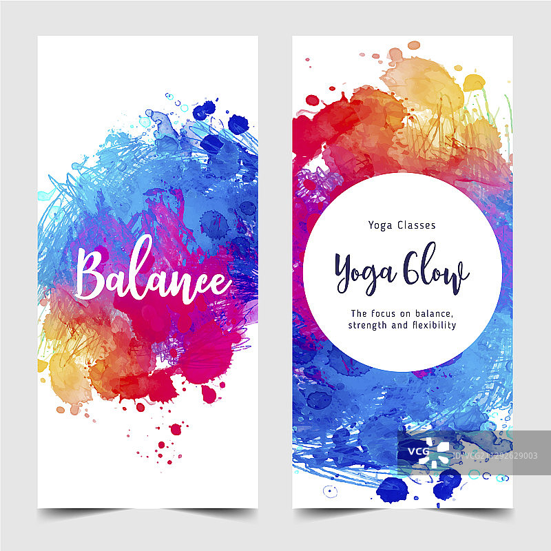 伸展力量瑜伽卡片设计彩色图片素材