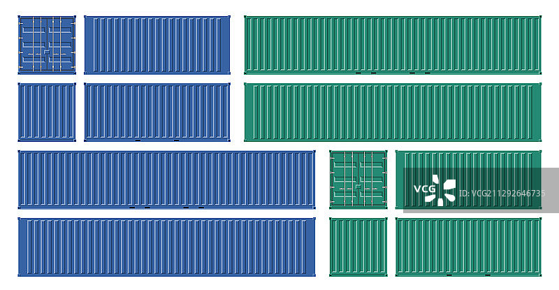 绿色和蓝色货运集装箱模型图片素材