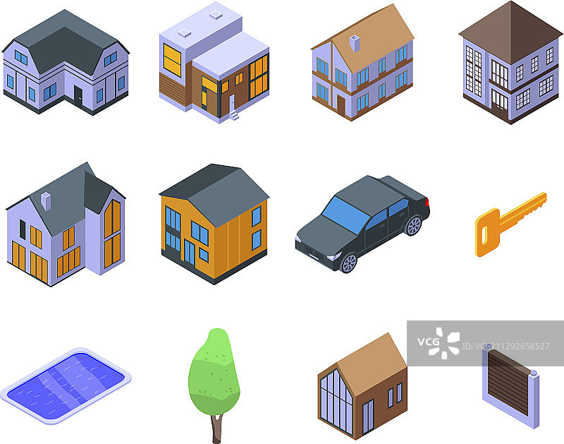 2.5D乡村房屋图标集图片素材