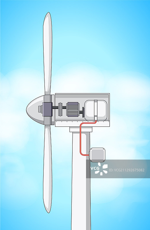 显示风力涡轮机内部结构的图表（带天空背景）图片素材