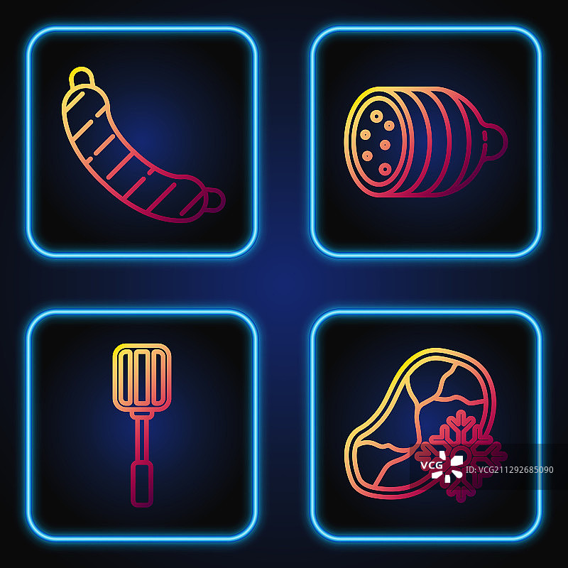 新鲜冷冻牛排、肉类、铲子、香肠图片素材