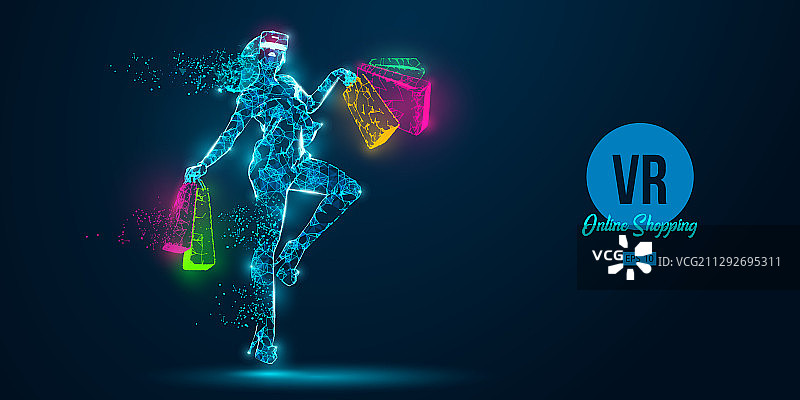 VR在线购物多边形女人图片素材