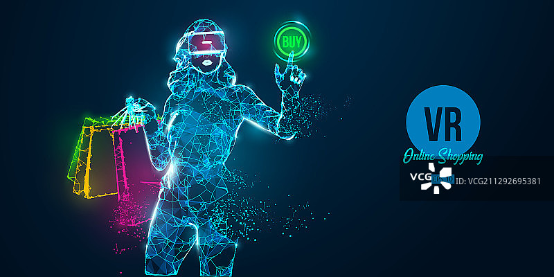 VR在线购物多边形女人图片素材