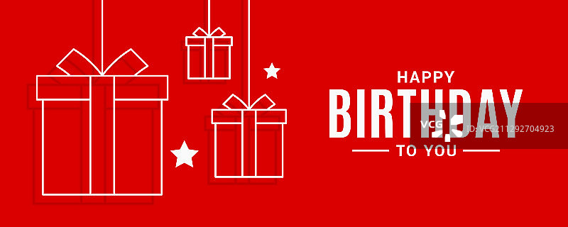 红色背景生日快乐banner与生日礼物图片素材