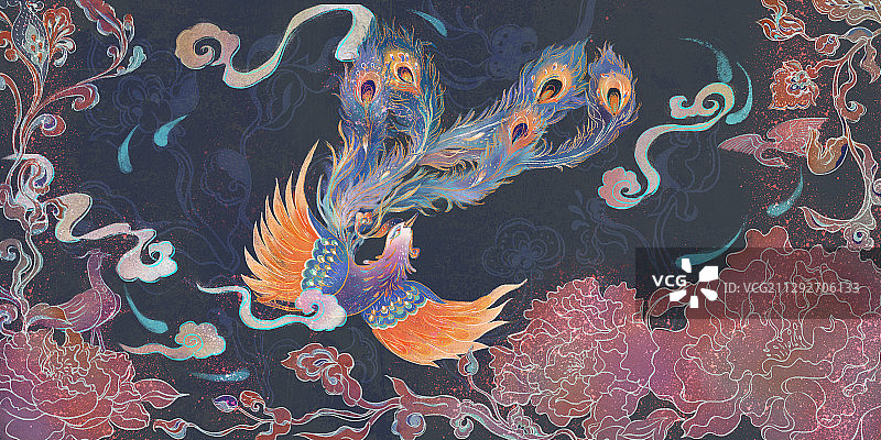 凤穿牡丹横图片素材