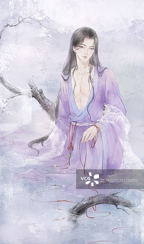 美男出浴中国风古风水墨水彩插图插画图片素材