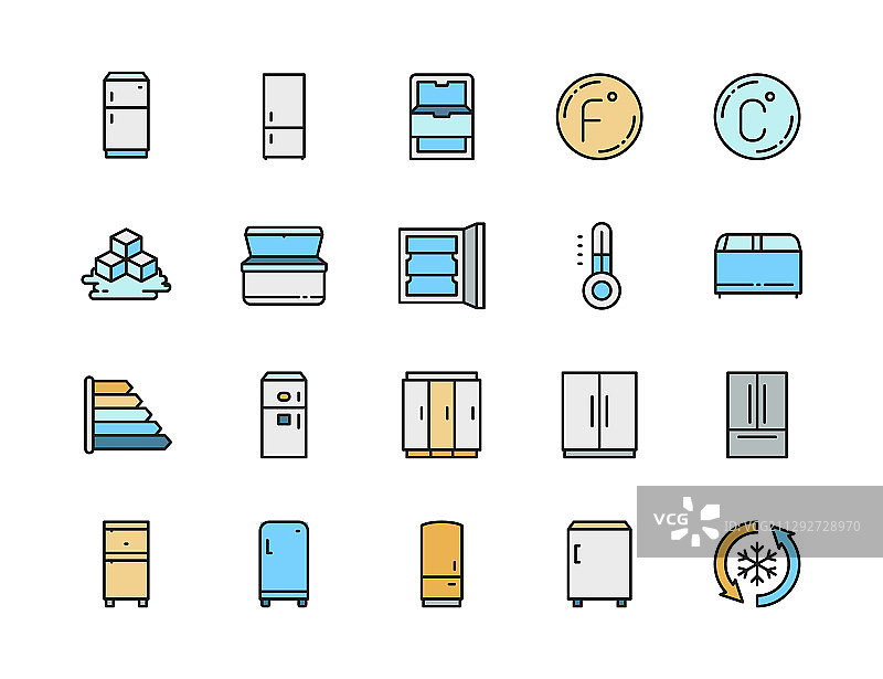 冰箱扁平风彩色线性图标图片素材