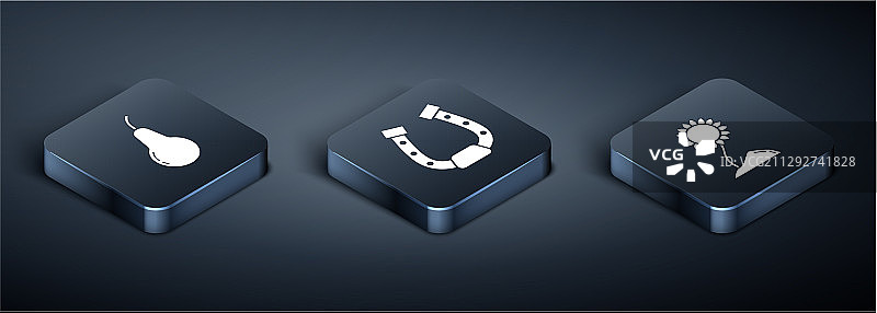 2.5D梨向日葵和马蹄铁图标套装图片素材