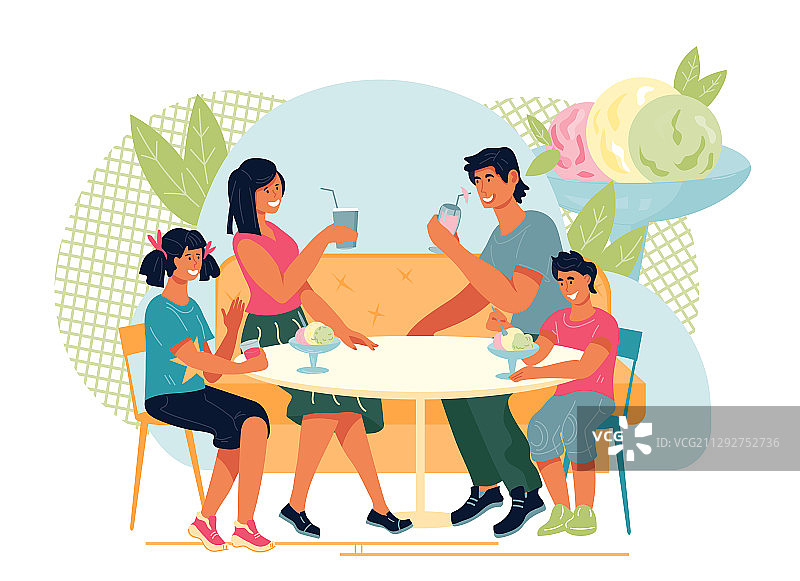 一家人在冰淇淋店或自助餐厅用餐图片素材