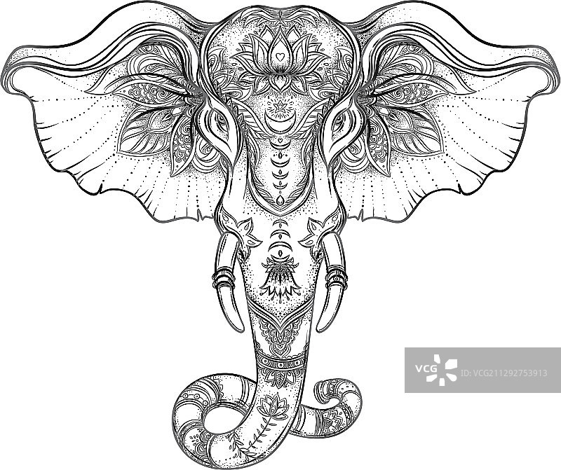 部落风格手绘大象图片素材