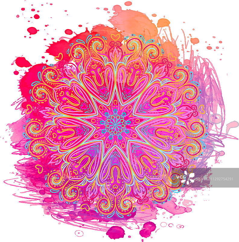 彩色水彩上的美丽曼陀罗图片素材