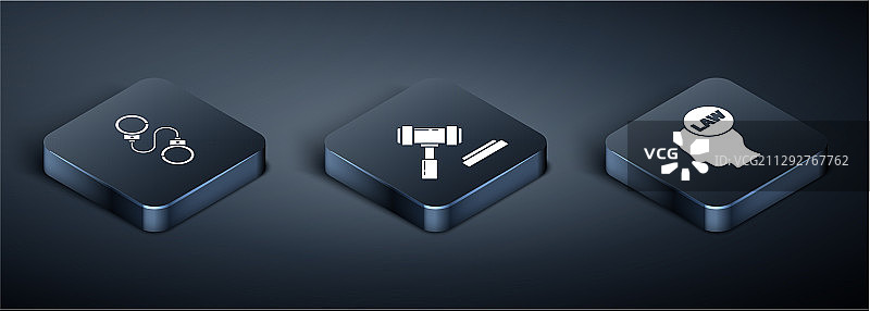 2.5D等距手铐与头部法律和法官图片素材