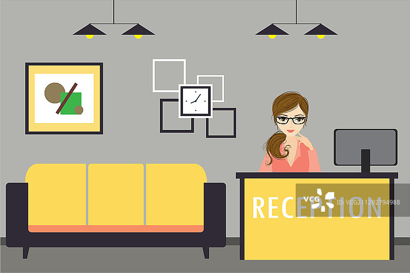 年轻女人在前台做接待员图片素材