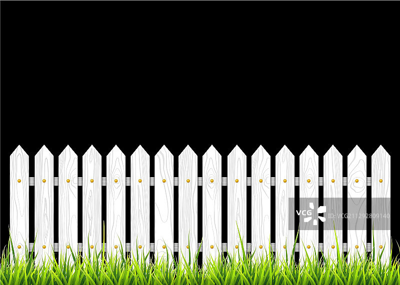 白色木栅栏与草地图片素材