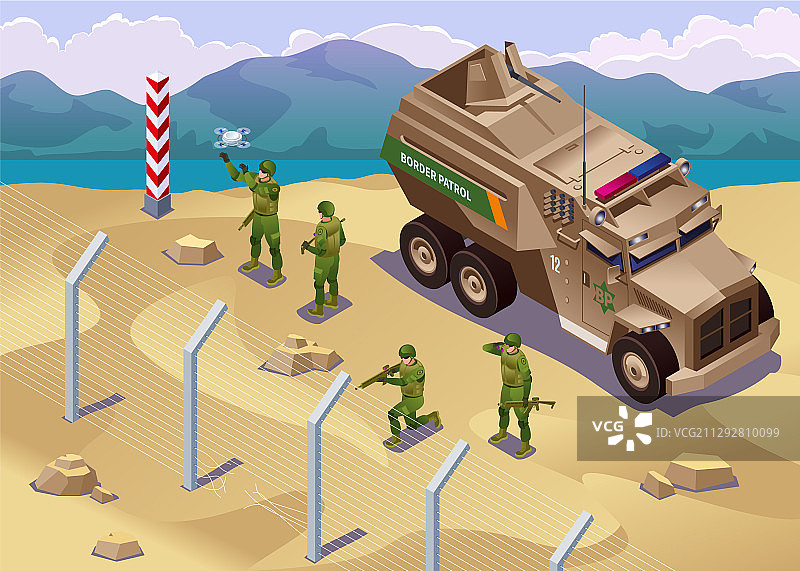 边防巡逻队检查边界障碍图片素材