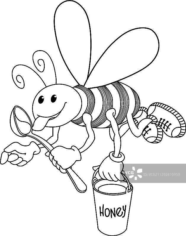 蜜蜂趣味角色与蜂蜜桶图片素材