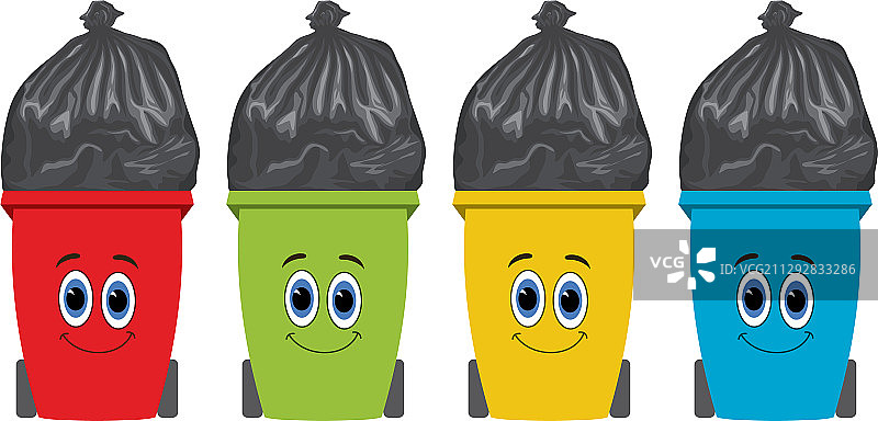装满垃圾的扁平回收垃圾箱图片素材