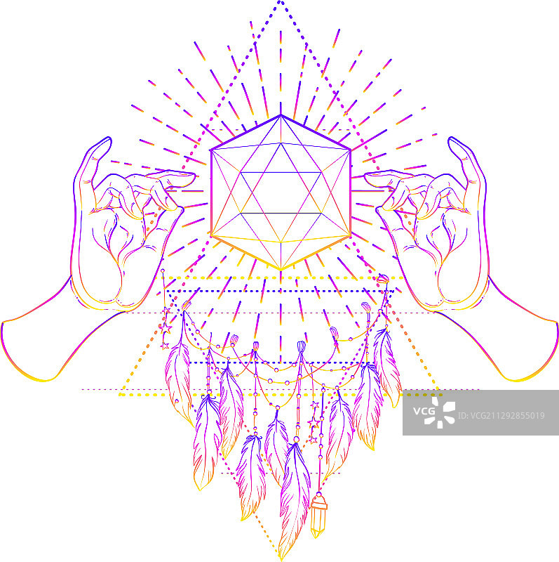 神圣几何Metatron立方体上的佛手图片素材