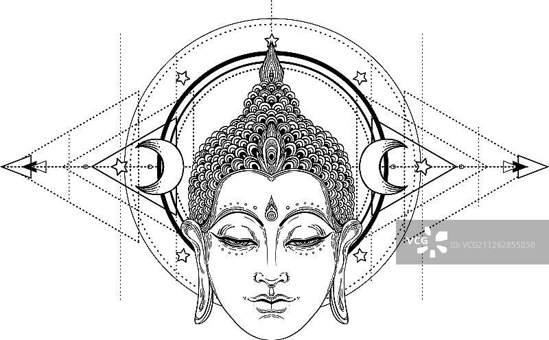 佛像面部曼陀罗圆形图案图片素材