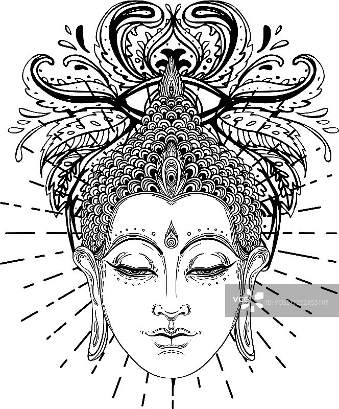 佛像面部曼陀罗圆形图案图片素材