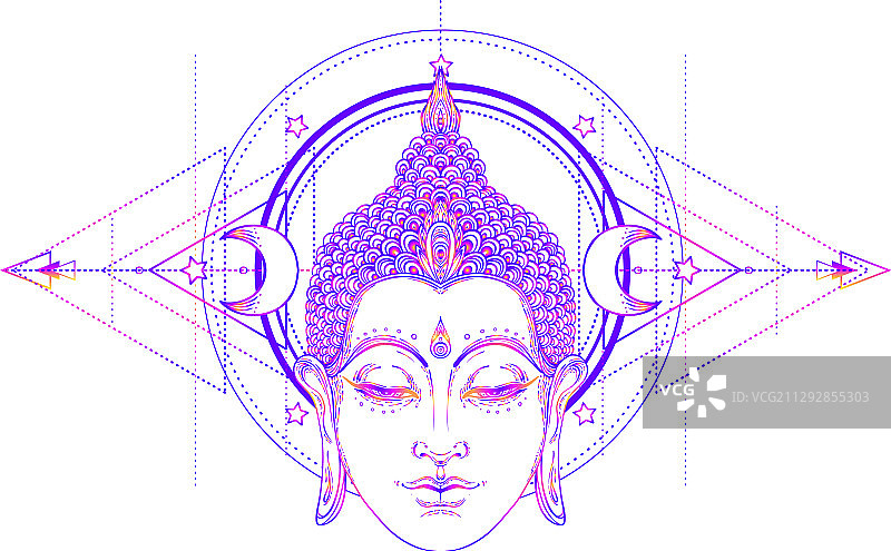 佛像面部曼陀罗圆形图案图片素材