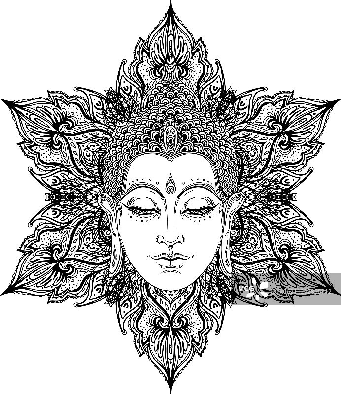 佛像面部曼陀罗圆形图案图片素材