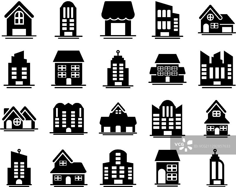 塔楼公寓办公室图标集图片素材