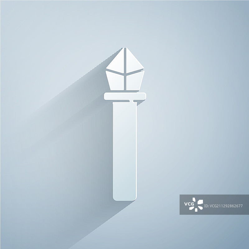 灰色背景上的剪纸风格魔法杖图标图片素材