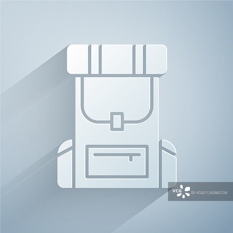 灰色背景上的登山背包剪纸风格图标图片素材