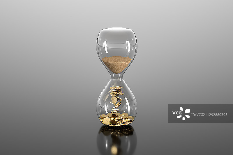 沙漏变金币时间就是金钱概念，三维图形图片素材