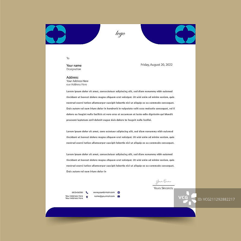 蓝色信头纸模板设计图片素材