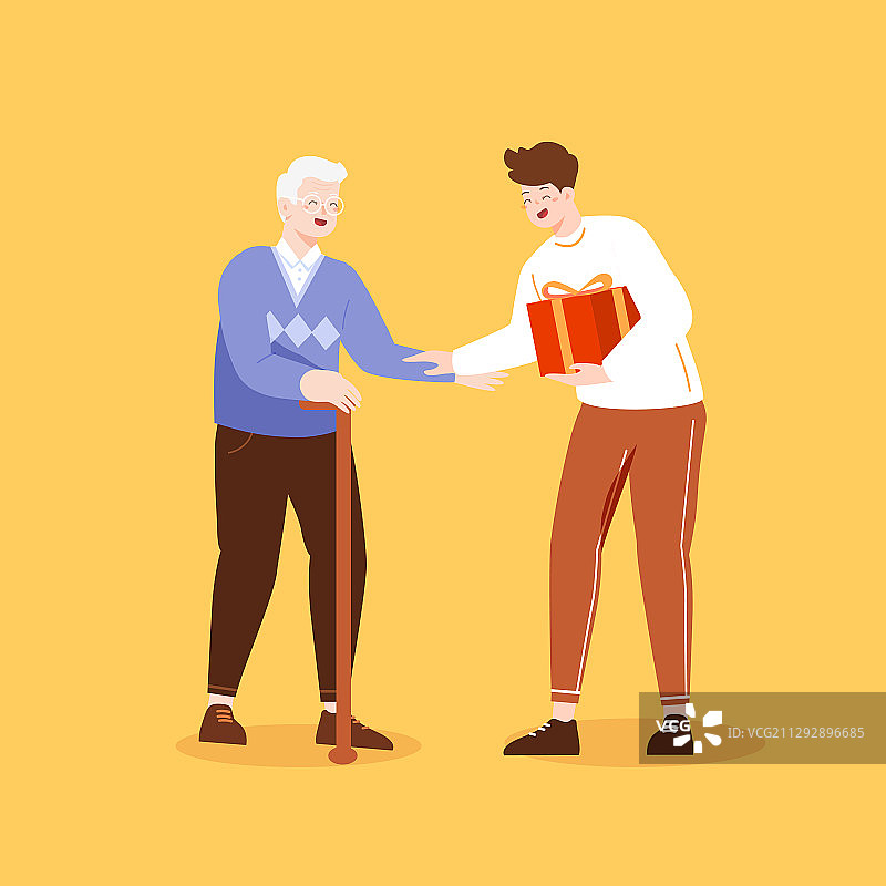 卡通中秋节重阳节关爱老人送礼团圆家人节日电商活动矢量插画图片素材
