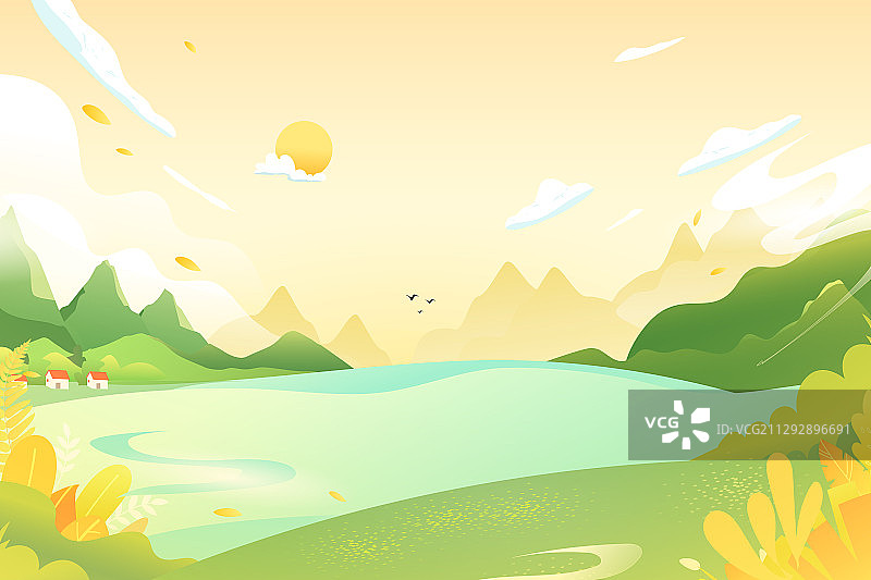 卡通重阳节秋季秋天亲子游关爱老人陪伴登高风景活动矢量插画图片素材