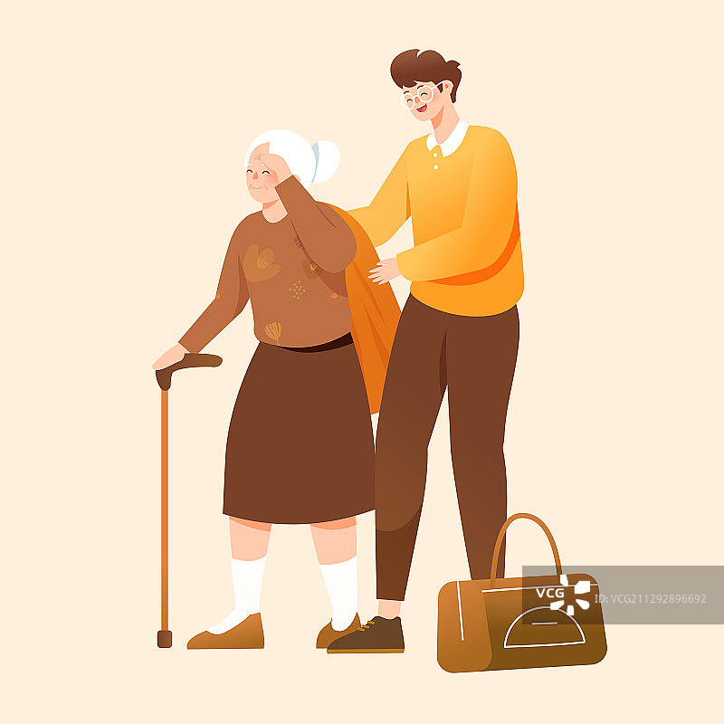 卡通重阳节秋季秋天亲子游关爱老人陪伴登高风景活动矢量插画图片素材