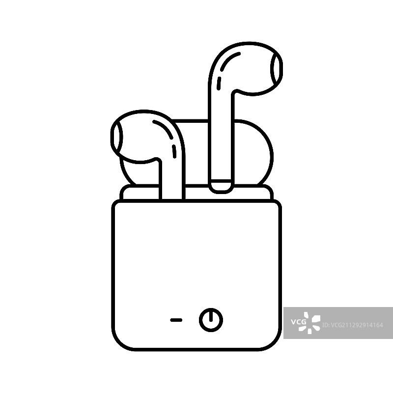带充电盒的无线耳机线性图标图片素材