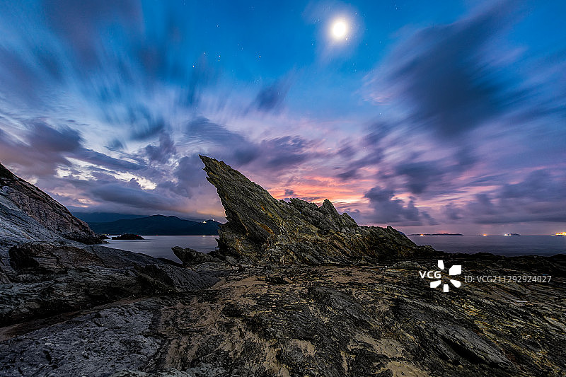 深圳黑岩角月升日出朝霞图片素材