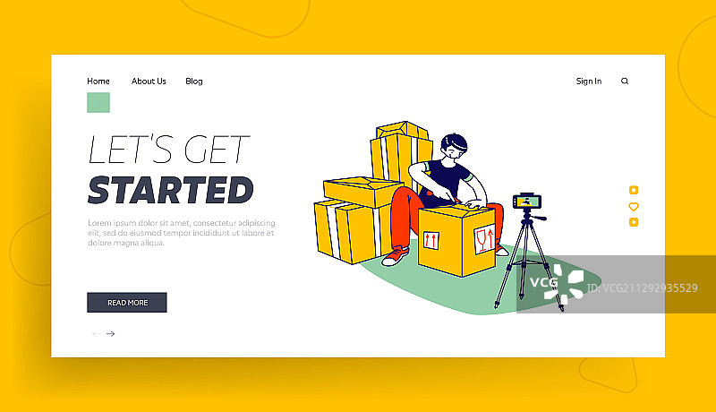 在线包裹拆包着陆页模板图片素材