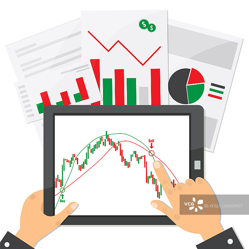 带有交易烛台图的电脑平板电脑图片素材